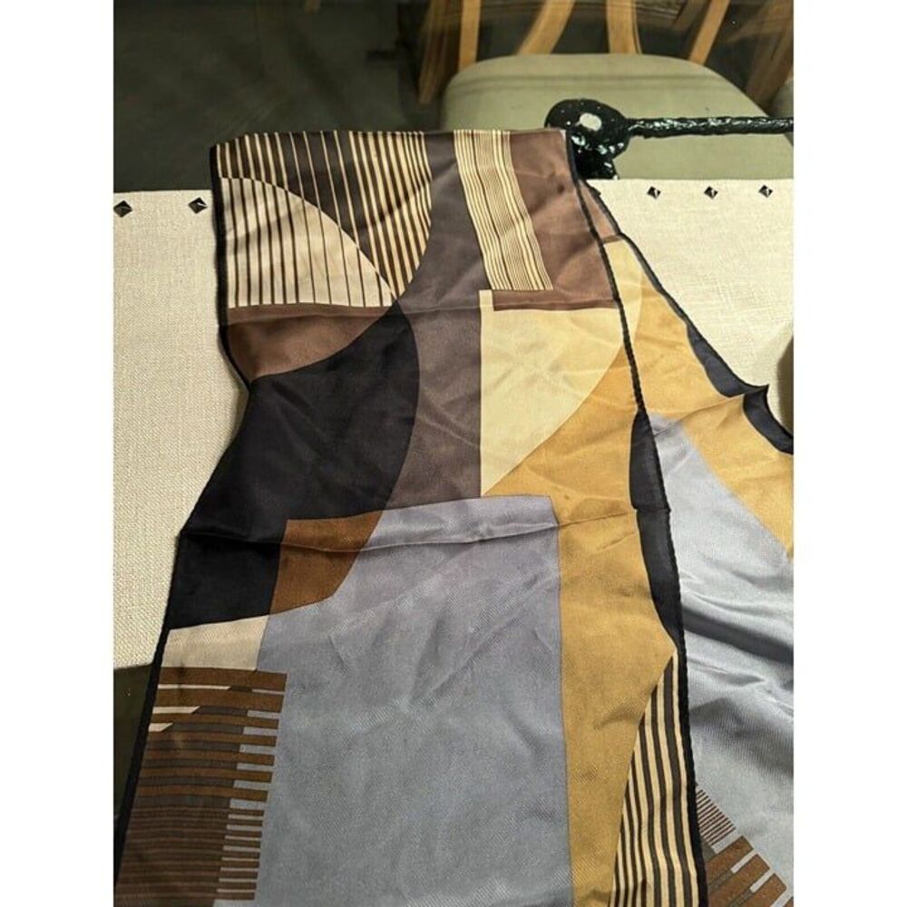 ECHO Tan‎ Gray Brown  Geometric Oblong Scarf 53"